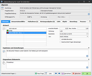 Audit planning and questionnaires in the audit management software QAM.Net